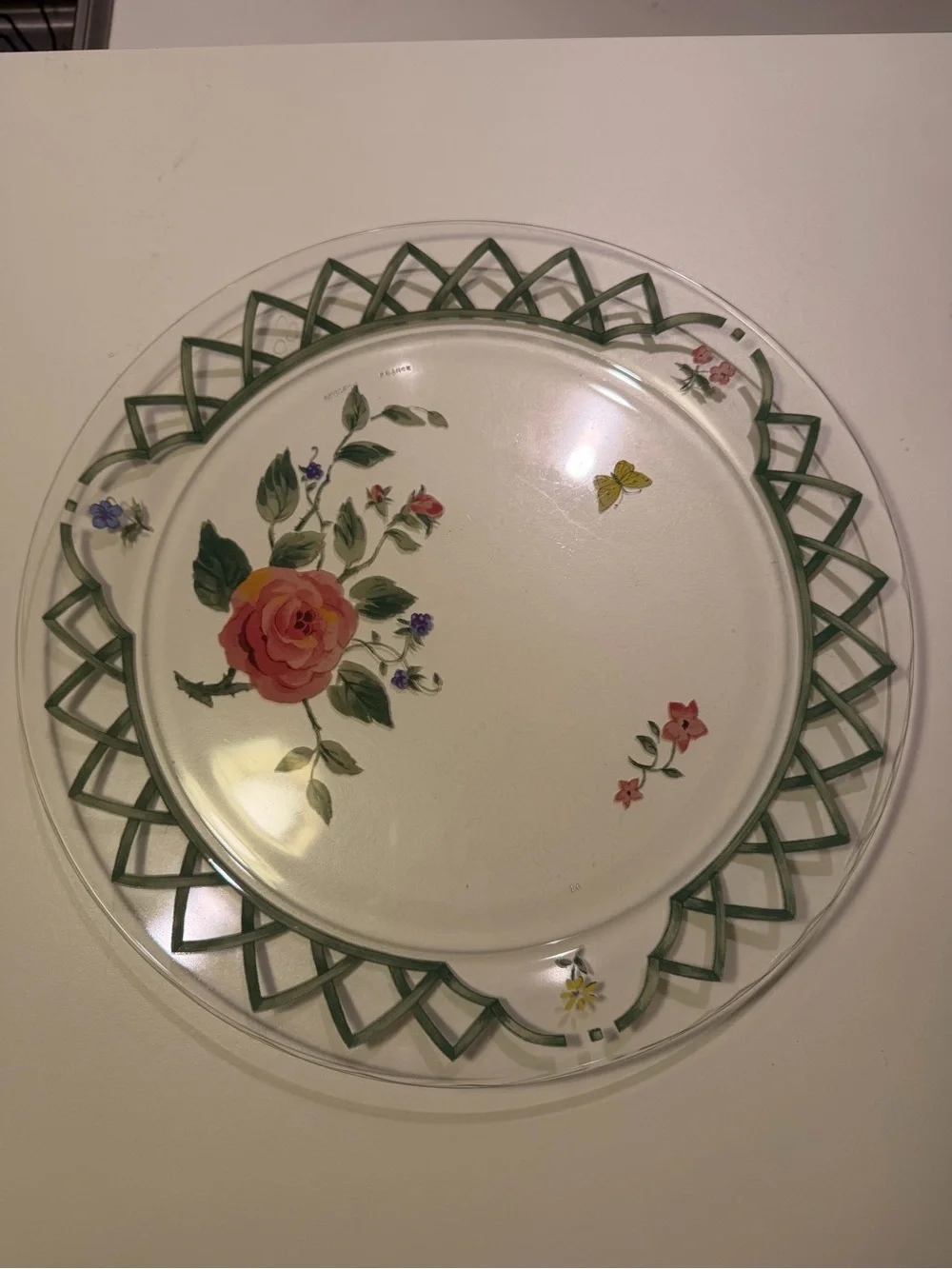 Arcoroc France Floral Design Glass Plate Platter